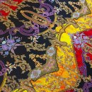 Lining fabric design India (ornaments, oriental) - 100% silk - blue / yellow / gold / red