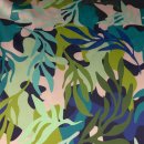 Futterstoff Dessin Urwald (Pflanzen, Camouflage) - gr&uuml;n / blau / schwarz / lila / rosa / violett