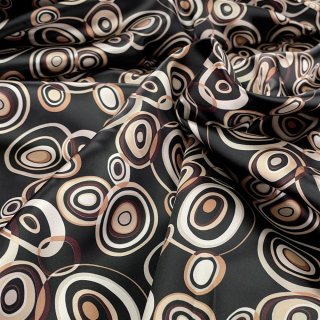 Lining fabric design Rosemary (circles, retro) - black / beige / white