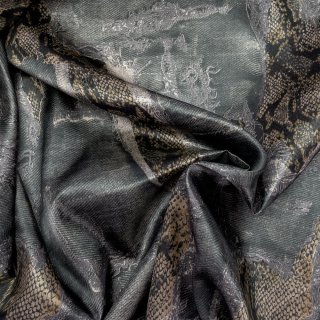 Lining fabric design Life (ornaments, snake) - black / beige / grey