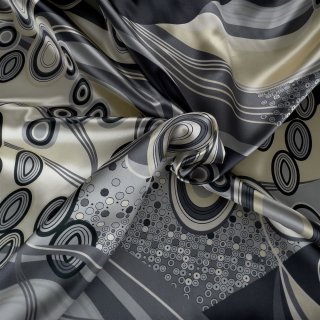 Lining fabric design Carlo (ornaments, circles, lines) - black / beige / grey