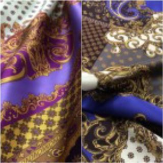 Lining fabric design Satin Seta (Oriental, Ornaments) - 100% silk - 6 grey / gold / blue