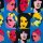 Futterstoff Dessin Women (Pop Art, People, Face) - 180 gr&uuml;n / gelb / blau / rot