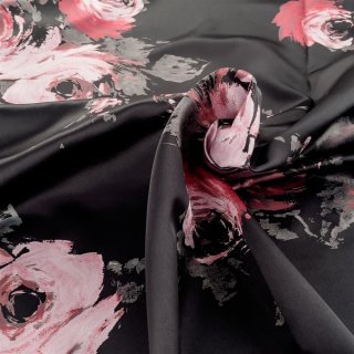 Futterstoff Dessin Carolina (Blumen, Floral) - 349 schwarz / rosa / grau