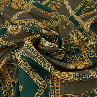 Futterstoff Dessin Crepe Seta Versace (Versace, Ornamente) - grün / gold
