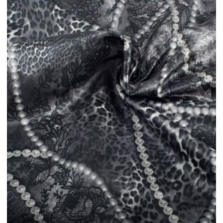 Futterstoff Dessin Oliver (Ketten, Tiere, Blumen) - 352 schwarz / grau / blau