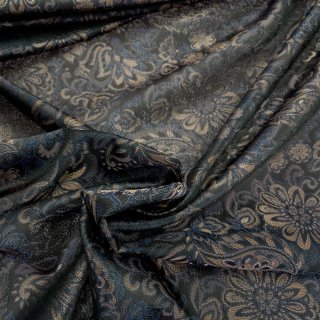 Lining fabric design Michaela (flowers, floral) - blue / black / beige